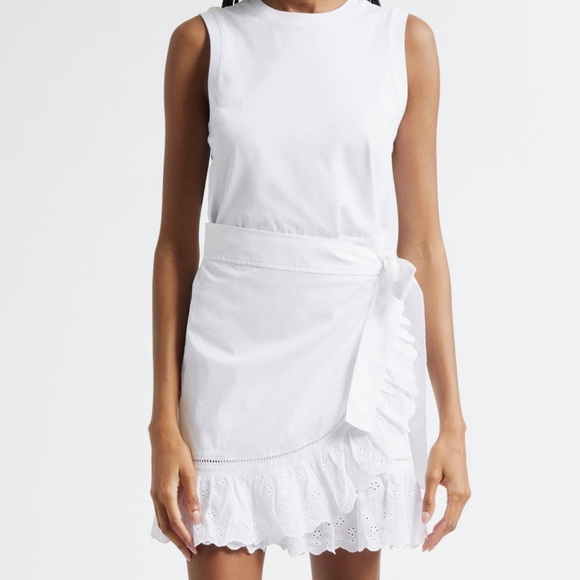 NEW Cinq a Sept Sleeveless Eyelet Stretch Cotton Wrap Dress in White